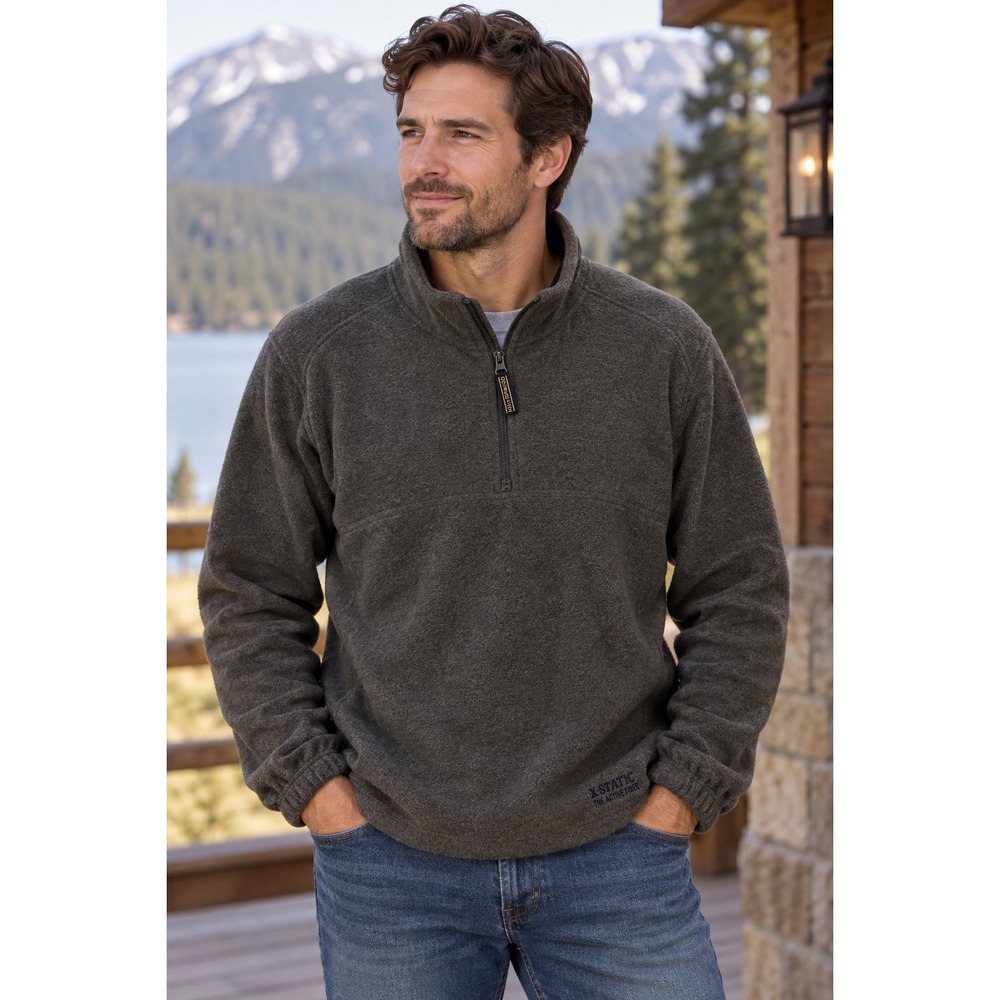 Bugle Boy Authentics Men's Large Gray Quarter Zip Fleece Pullover Outdoor Casual
